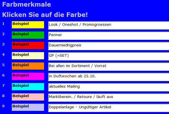 Farbnummer einer bestimmten Artikelfarbe